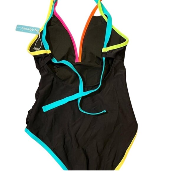 🎊Black‎ One Piece Swimsuit with Vibrant Accents - Picture 2 of 3